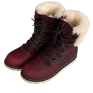 Royal Canadian Cambridge Burgundy Leather Waterproof Shearling Winter Boots 9
